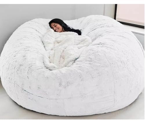 Sitzsack Stuhl Abdeckung, Rund Weich und Flauschig aus Kunstpelz Bean Bag Lazy Sofa Bettbezug, Waschbar, Sitzsack-Bezug ohne Füllung,Weiß,150 * 65cm/6ft