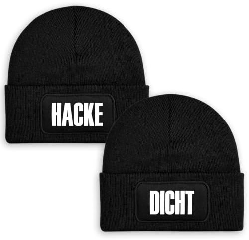 Prozente Momente Hacke Dicht Set - Beanie | Strickmütze | Wollmütze | Beanie mit Druck | lustige Sprüche | Apres-Ski | Winter | Schwarz