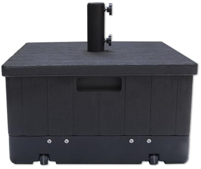C-Hopetree 3-in-1 Plastic Patio Garden Parasol Base with Rolling Wheels, 80 kg Heavy Duty Sand Fillable Umbrella Stand with Planter, and Used as Outdoor Coffee End Table, Flower Planter Box, Black