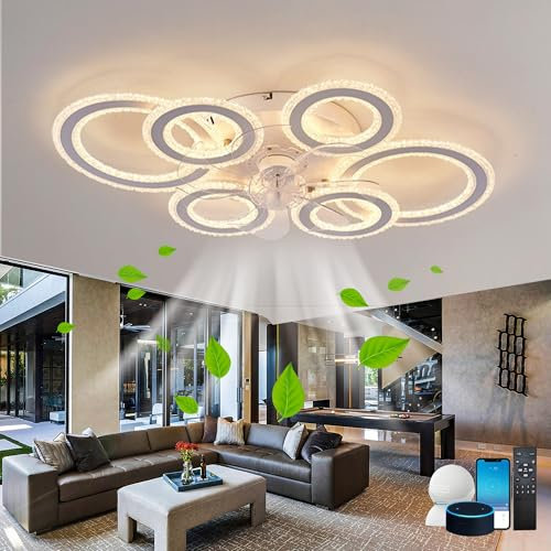 Modern Smart Ceiling Fan with Lights Compatible with Alexa and Google Home Low Profile Design Remote App Control 6 Speed Reversible Blades Ideal for Bedroom Black
