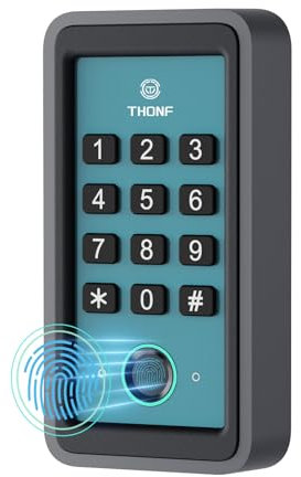 Thonf Wired Fingerprint Garage Door Opener Keypad, No Pairing Required Needed, Works with All Brands, Including Liftmaster, Chamberlain, Craftsman, Genie, Marantec, and Linear/Nortek (Plastic), Green