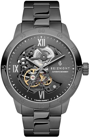 Seizmont Montre Homme - Montre Automatique Homme - Montre Squelette Gris Gunmetal - Acier Inoxydable 316L & Verre Saphir