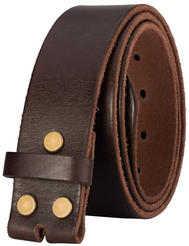 TYWestyles No Buckle Full Grain Leather Belt Men Women Fits With 1.5 Inch Buckle (Dark Brown, L（Fit Waist 35-37)