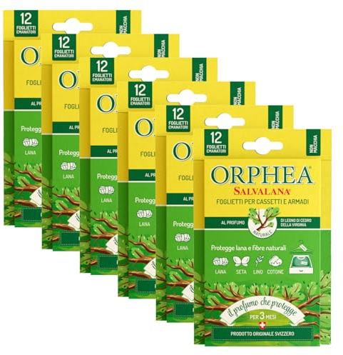 Orphea Salvalana Emanatori Papiere für Schubladen und Schränke, für Wolle und Kleidung die ganze Saison, Duft von Zedernholz und Virginia, 6 Packungen mit je 12 Blatt