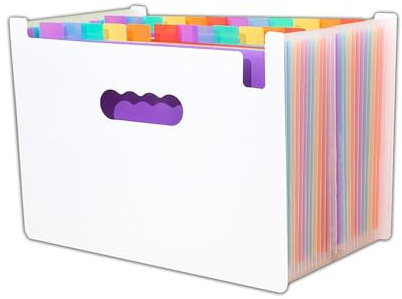 LIMEQKI Dokumentenmappe A4 25 Fächer, Dokumententasche Mit Farbenfrohe, Partitionen Mappe Ordner Fächermappe Sammelmappe Binder Ordnungsmappe Dokumenten Organizer (Weiß)