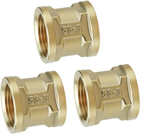 Shwdsy Manicotto in ottone G3/4 pollici IG/IG, 3 pezzi raccordo per tubo dell'acqua, adattatore in ottone doppio manicotto di collegamento, raccordo filettato interno da 3/4 pollici per raccordi tubi