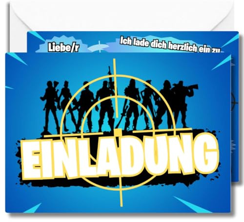 12x EINLADUNGSKARTEN +Umschläge mit Videospiel Gamer Lasertag Design in Hochglanzoptik für coole Mädchen & Jungen Gaming Kindergeburtstag Zocker Party