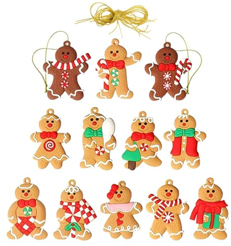 WeddHuis 12 STK Weihnachtsbaumschmuck Lebkuchenmann Deko, Lebkuchenmännchen Weihnachtsschmuck, Anhänger Weihnachten Tannenbaum Schmuck, Lebkuchen Figuren Hängende für Christmas Decorations