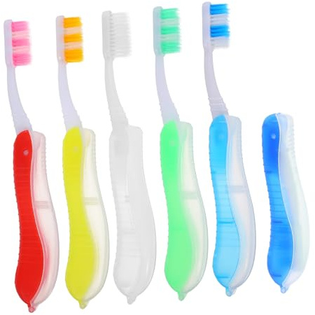 Beatifufu 6 Stück-pack Faltbare Reisezahnbürsten mit Weichen Borsten Leichtes Kunststoff Etui Tragbar für Reisen und Geschäftsreisen