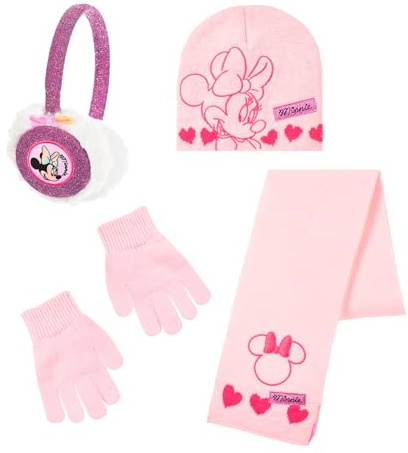 Disney Minnie Mouse Bonnet, écharpe, Gants et Cache-Oreilles pour Filles, Chapeau d'hiver à Paillettes pour Enfants, Cadeau pour Filles