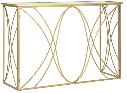 Générique Console élégante dorée avec Plateau Miroir Argent, Lignes arrondies 120x40x80 cm