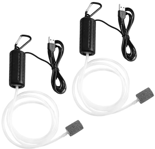 Mini USB Aquarium Sauerstoffpumpe - Luftpumpe Aquarium, Tragbare Sauerstoff Luftpumpen, Ultraleise Sauerstoffpumpe,Aquarium Luftpumpen mit Doppel Luftstein und Silikonschlauch