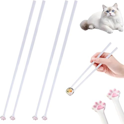 MOLZINY 2 pares Palillos Cat Paw Antideslizantes Palillos Chinos de Pata de Gato Reutilizables Duraderos y Convenientes para los Amantes de los Gatos