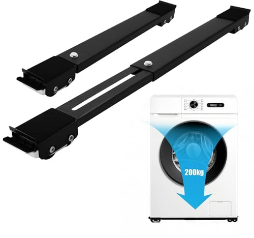 Juego de 2 soportes ajustables para lavadoras, 40-69 cm, ruedas para muebles con 24 ruedas y freno, goma antideslizante, soporta hasta 200 kg, para lavadora, secadora, frigorífico, sofá, armario