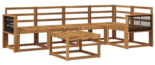 vidaXL Outdoor-Sofagarnitur 6 pcs Natur Massivholz Akazie, Outdoor-Ecksofa, modernes Lounge-Set für Garten, Robustes Sitzmöbel für Terrasse, Entspannen