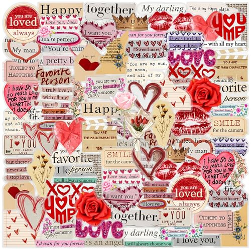 luckaide Graffiti Liebe Stickers, 100 Stück Aesthetic Aufkleber Wasserfeste PET Decals Transparente für Scrapbooking Journal Kindle Laptop Motorrad Koffer MacBook Fahrrad Skateboard für Erwachsene