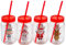 Set of 4 Christmas Plastic Drinking Jars with Lid and Reusable Straw - Green/Red