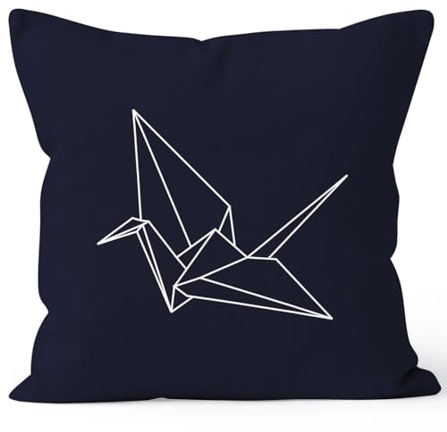 Autiga Kissenbezug Origami Kranich Crane Vogel Bird Kissen-Hülle Deko-Kissen 40x40 Baumwolle Navy 40cm x 40cm