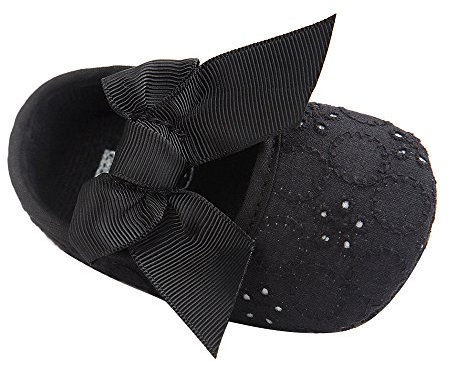 LACOFIA Scarpe da Battesimo neonata per Principessa Bowknot con Suola Morbida Antiscivolo Ballerine Bambina Nero 6-12 Mesi
