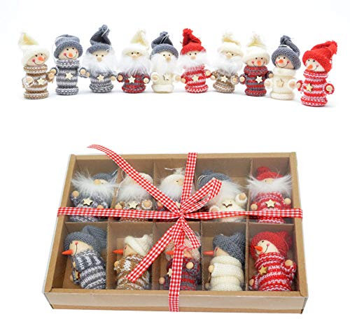 SHATCHI 10 Handmade Christmas Tree Hanging Box Set,Wood, Xmas Home Decor Novelty Gifts, Multi, one