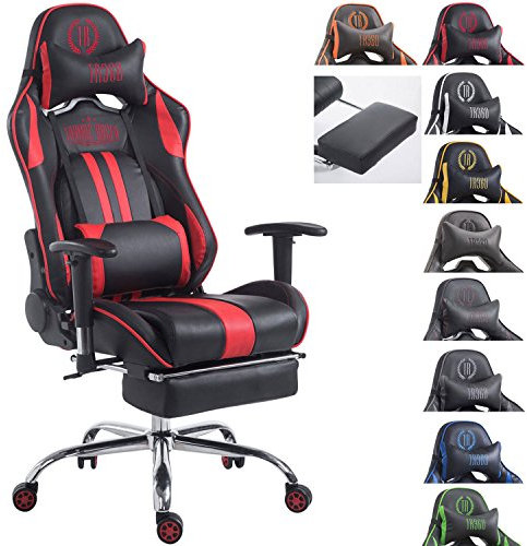 CLP Bürostuhl Limit mit hochwertiger Polsterung und Kunstlederbezug I Gamingstuhl mit Metallgestell I Höhenverstellbarer Schreibtischstuhl schwarz/rot, mit Fußablage