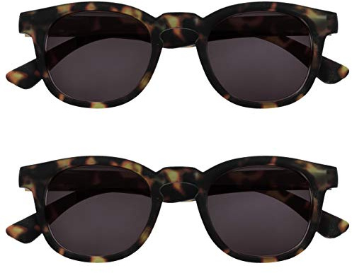 OPULIZE Bay Reading Sunglasses 2 Pack Cool Thick Round Frame Spring Hinges Scratch Resistant Tinted Lens UV400 Protection Matt Brown Tortoiseshell Mens Womens SS97-2 +1.00