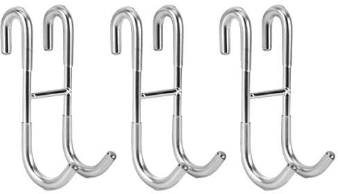 Simtive Shower Door Hooks (3-Pack), Over Door Hooks for Bathroom Frameless Glass Shower Door, Towel Hooks, Shower Squeegee Hooks, Silver