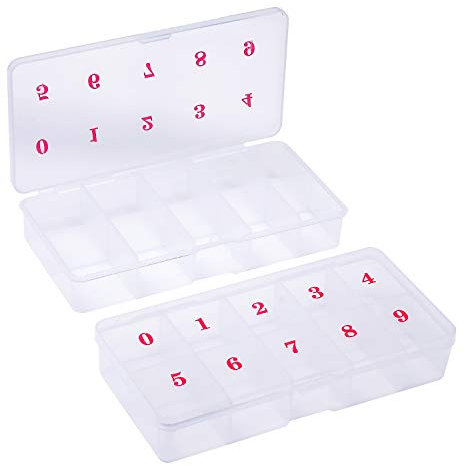 AOVNA 2 Pack 10 Spaces Compartments False Nail Art Tips Storage Box Nail Tips Container Plastic Nail Art Storage Box