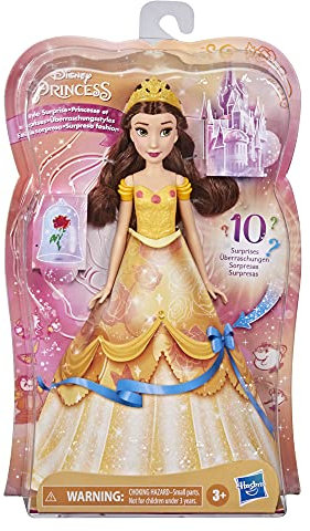 Disney Prinzessin Überraschungsstyles Belle Modepuppe mit 10 Modeaccessoires, Spielzeug mit Überraschungen für Mädchen ab 3 Jahren