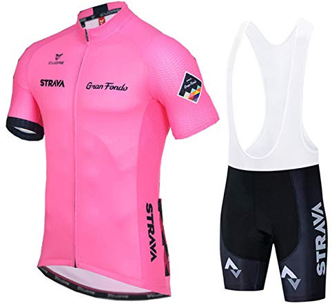 Radtrikot Set Herren Fahrrad Trikot Kurzarm Radhose mit 9D Sitzpolster, Atmungsaktiv Fahrrad Anzug für Radfahren MTB Jogging (Pink 2,L)