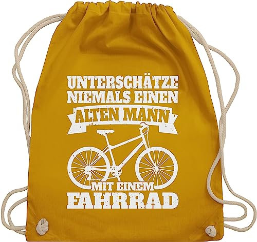 Shirtracer Turnbeutel Rucksack - Bekleidung Radsport - Unterschätze niemals einen alten Mann mit einem Fahrrad - weiß - Unisize - Senfgelb - sportbeutel groß fahrradbegeisterte beuteltasche