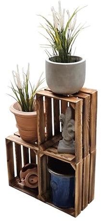 3er Set Holzkiste Weinkiste Obstkiste GEFLAMMT 40cm x 30cm x 25cm -mit Zwischenboden- als Regal und Deko (3er Set ohne Boden)