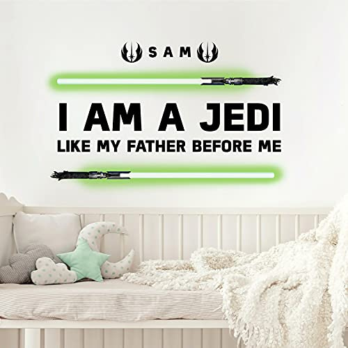RoomMates RMK4897GM I Am A Jedi Headboard Glow in The Dark Peel and Stick Calcomanías, verde, negro