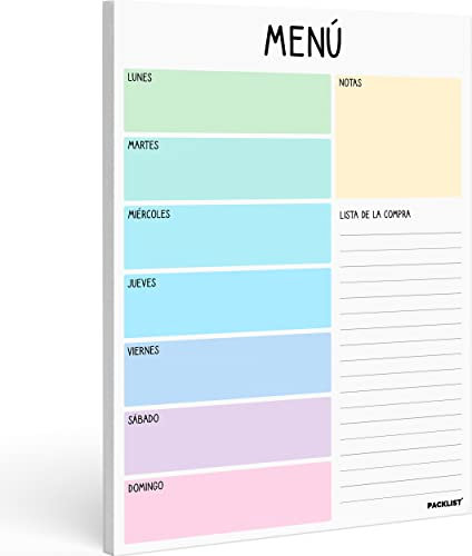 PACKLIST® Planificador Comidas Semanal y Lista de la Compra, Planificador Menú Semanal. Papel A4/100gr Pizarra Control Diario de Alimentos, Pérdida de Peso
