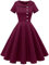 Wedtrend Robe Vintage Cérémonie Audrey Hepburn Vintage 1950 Rockabilly Femme Pin up Robe Plissé avec Manches Courtes WTP20007 Burgundy L