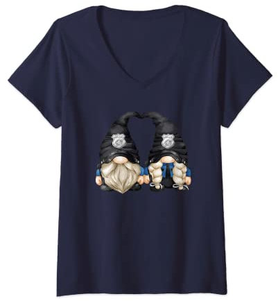 Damen Einzigartige Polizei-Gartenzwerge für Sie oder Ihn und Polizeipaar T-Shirt mit V-Ausschnitt