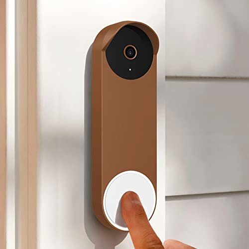 PUUUCI Silicone Case for Google Nest Hello Doorbell (Battery) Cover - Weatherproof Protective Silicone Doorbell Skin Case (Brown)