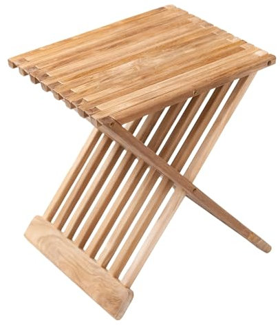 Klapphocker und Sitz im nordischen Stil, aus Teakholz, 45 cm, natürliches Finish, Beige