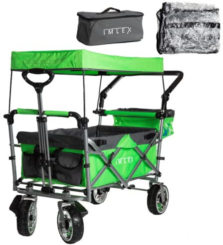 IMLEX Bollerwagen faltbar mit Dach IM-4268 mit Regenschutz + Kühltasche (Grün)