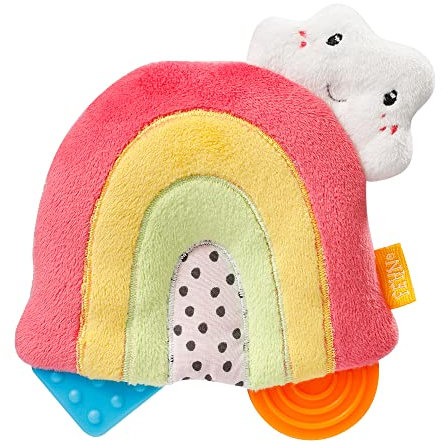 Fehn 057423 Greifling Regenbogen mit Beißer – Babyspielzeug Rassel, Quietsche und Soft-Beißer Lernspielzeug & Zahnungshilfe Perfekter Begleiter für Kleinkinder ab 0+ Monaten, Mehrfarbig, 00057423