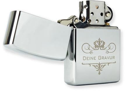 Personalisiertes Feuerzeug mit individueller Gravur Benzinfeuerzeug graviert (Chrome Hochglanz)