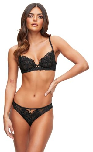 Ann Summers The Icon Non-Padded Plunge Bra – Women's Underwear with Lace, Sequins & Gold Details, Cup Sizes A-D – Womens Lingerie with Wide Adjustable Straps & Cleavage-Enhancing Fit (Black)