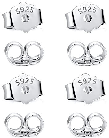 Verschlüsse Silber für Ohrstecker Ohrring, 8 Stück 925 Sterling Silber Ohrring Verschlüsse Sicher Ersatz für Pfosten, Hypoallergen Schmetterlings Sicherheitsverschlüsse, Ohrstecker Ohrring Stopper