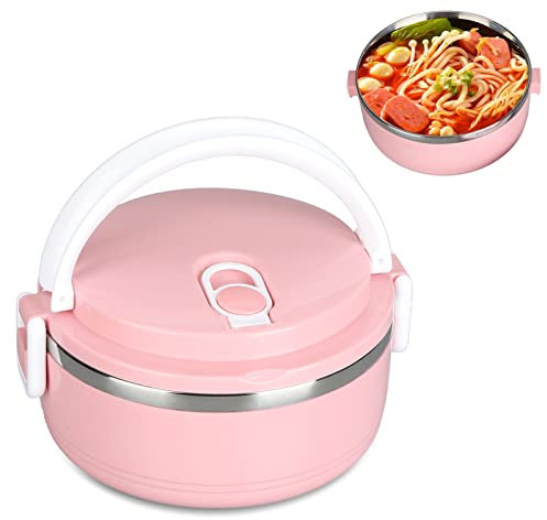 Thermos for Hot Food, Lunch Box, Thermal Lunch Box Stackable Food Insulated Box 304 Stainless Steel Round Lunch Box Sealed Food Containers(Single Layer Pink)