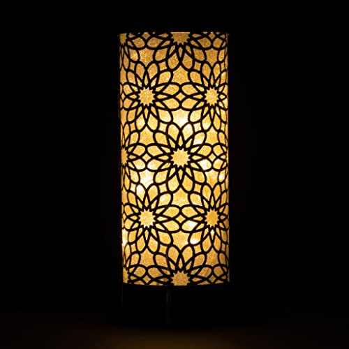 SHATCHI 23cm Christmas Decorated Vase Table Lamp Etched Glass Tube Santa Flowers Design Black Cylinder LED Fairy Lights Battery Operated