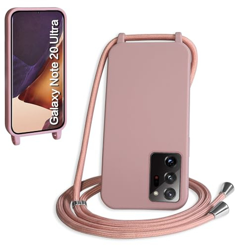 WenBaby Handykette für Samsung Galaxy Note 20 Ultra Hülle mit Band,Handyhülle mit Schnur zum Umhängen Silikon Seil Necklace Schutzhülle mit Kordel Tasche Case TPU Bumper - Sandrosa