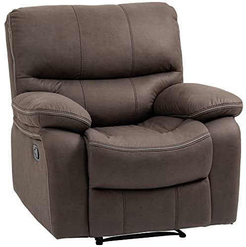 HOMCOM Poltrona Relax con Poggiapiedi, Poltrona Reclinabile Manuale, Rivestimento in Microfibra e Imbottitura Extra, 97x90x96cm, Marrone