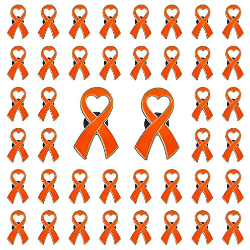 CRAFFANCY Lot de 50 Broches en Ruban Orange en Forme de cœur avec Fermoir en Silicone pour Sensibilisation au Cancer de la leucémie, à la sclérose en plaques