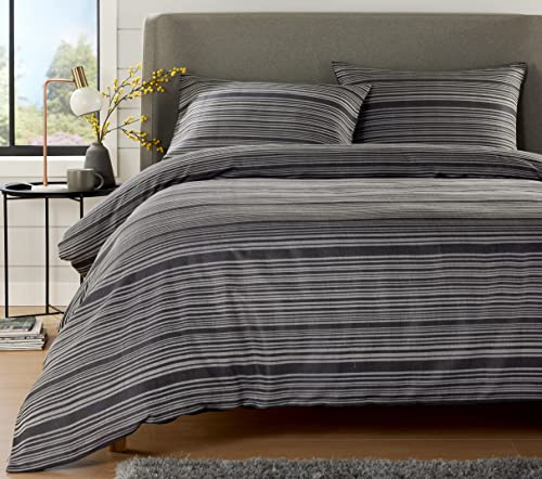 Olivia Rocco Stripe Jacquard Duvet Cover Set Cotton Blend Eco Friendly Easy Care Stylish Comforter Breathable Quilt Covers Reversible Bedding Bed Sets with Pillowcase, Grey Single