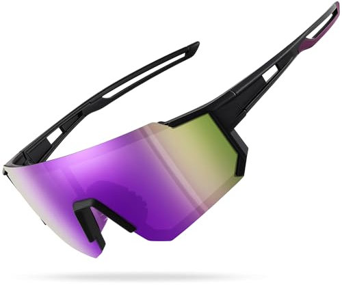 suoso Sportbrille-Sonnenbrille Herren-Damen-Fahrradbrille-Sunglasses men-Polarisiert-UV400-Damen-Ski Sonnenbrille-Schnelle Brille Rave-Radfahren-Fahrrad-Angeln-Rennrad brille 9-Schwarz lila